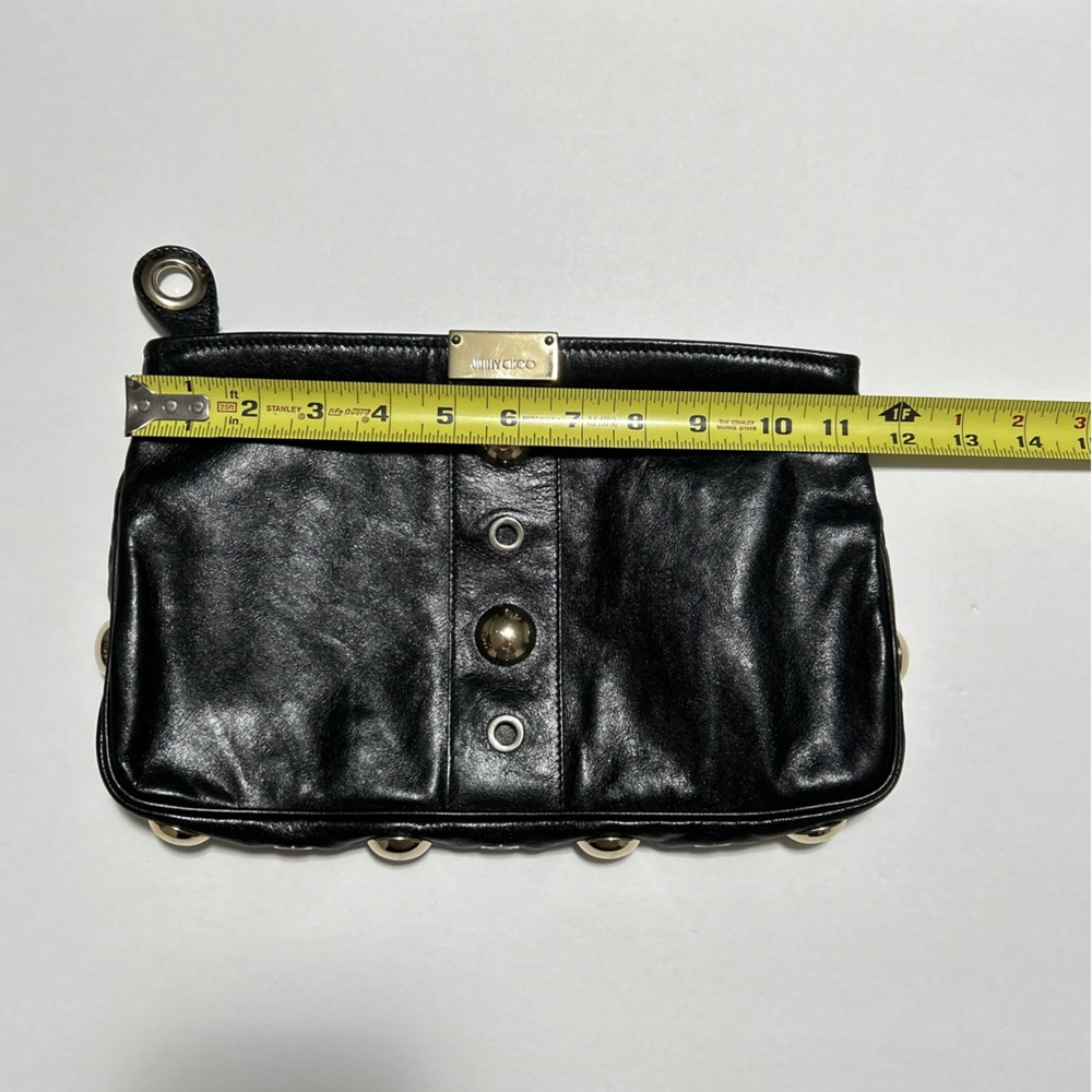 Jimmy Choo Clutch Bag Patent Leather Crinkled Zulu Grommet Embellished - Picture 13 of 16